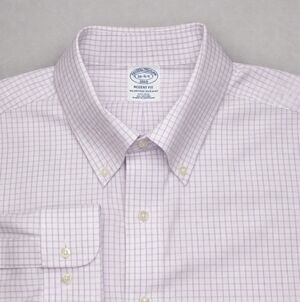 Brooks Brothers Oxford Regent Button Shirt Mens 18- 4/5 White Purple Check Plaid